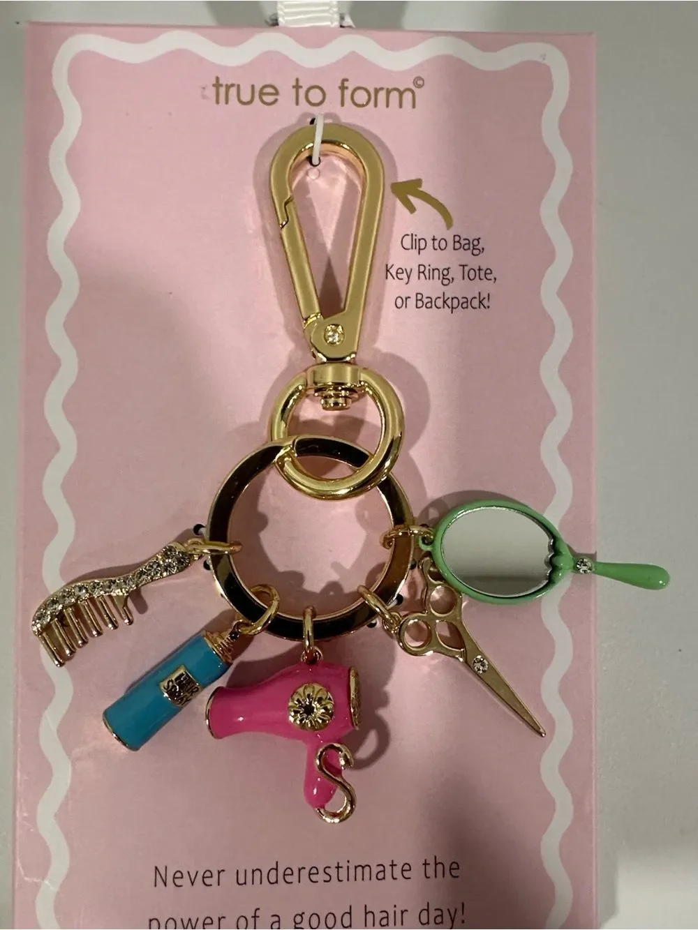 true to form Gold Tone Enamel Hair Dresser Stylist Bag Keychain Charm